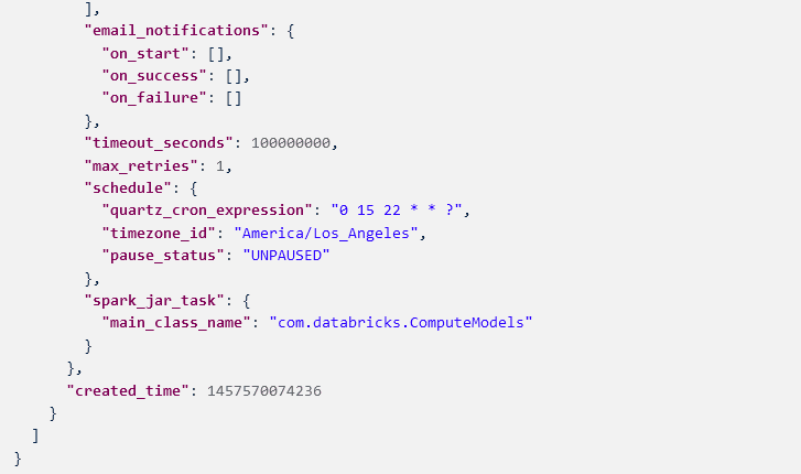 Response 2 of List - Databricks Jobs API